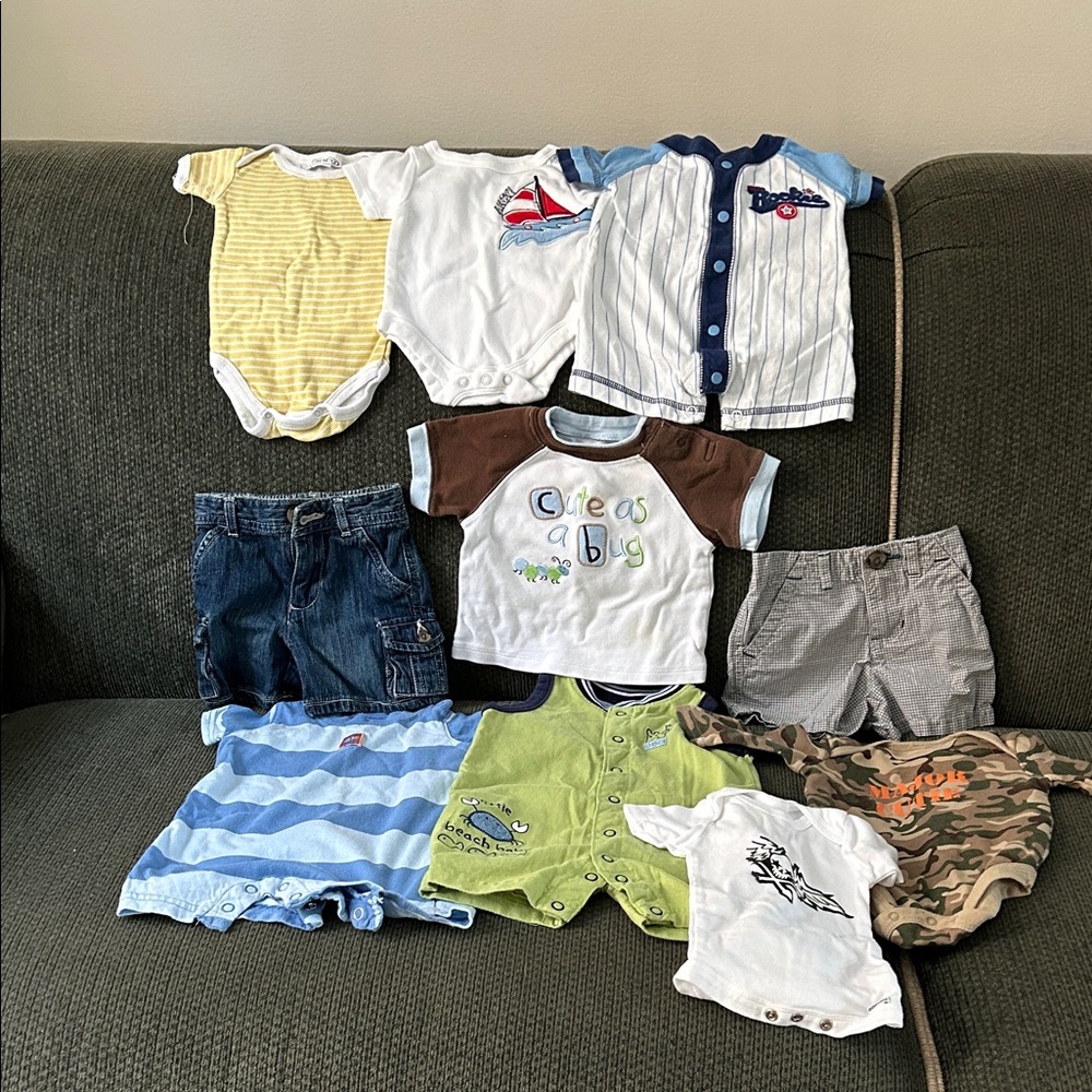Kids' Colorful Clothing Bundle-Shorts, Tops, and Onsies -Size 0-3 months